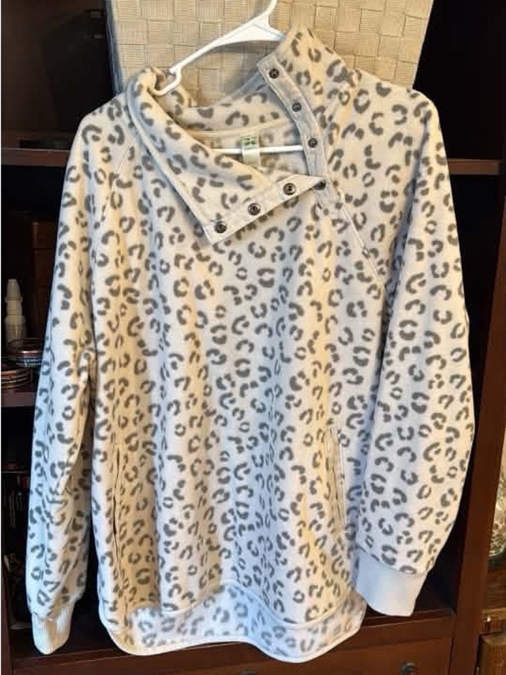 Cozy Cream Leopard Print Snap-Neck Sweater